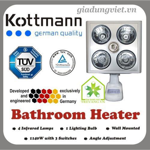 Đèn sưởi nhà tắm Kottmann K4B-S hồng ngoại 4 bóng bạc