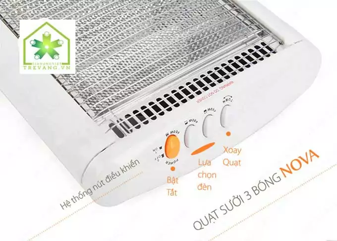 Quạt sưởi Nova 3 bóng thiết kế dễ sử dụng với 4 nút điều chỉnh nhiệt