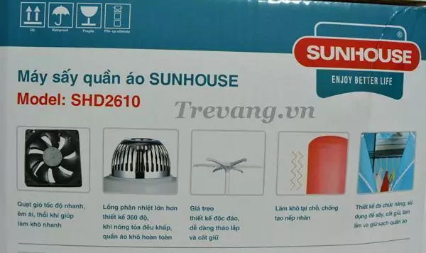 Máy sấy quần áo Sunhouse SHD2610 sấy khô quần áo nhanh