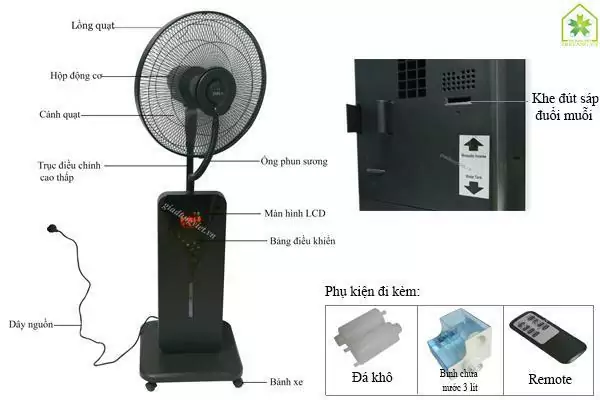 Chi tiết Quạt hơi nước Zisun YD-109 phụ kiện đi kèm