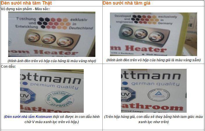 Phân biệt đèn sưởi nhà tắm Kottmann thật và giả