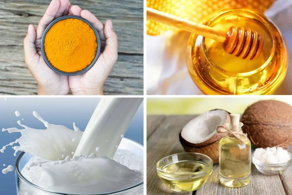 Mặt nạ tinh bột nghệ dầu dừa kết hợp với mật ong và sữa không đường