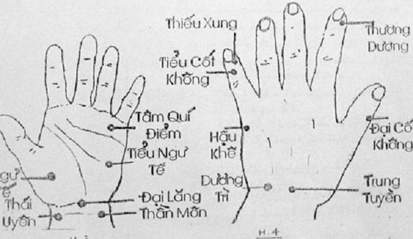 Sơ đồ các huyệt đạo trên bàn tay