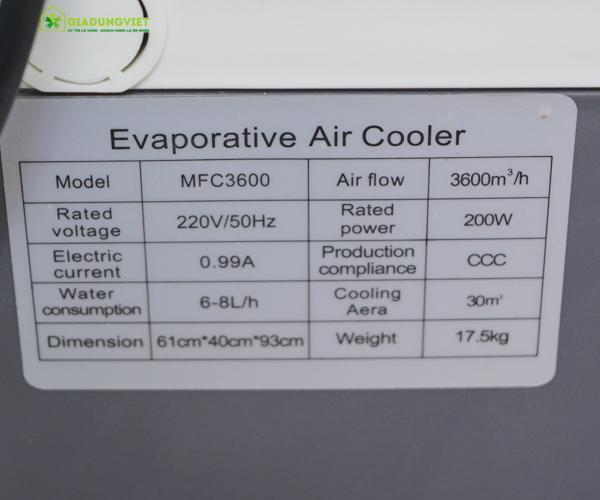  Quạt điều hòa hơi nước Panasonic MFC 3600 thông số